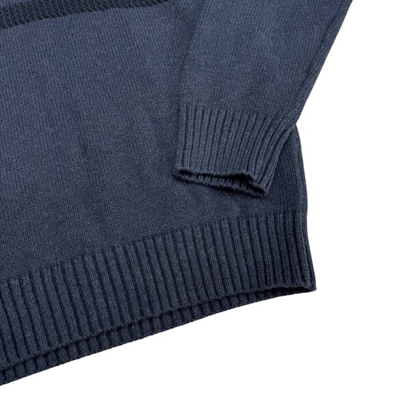 Tahari Men's Navy Blue 1/4 Zip Ribbed Striped Knit 100% Cotton Sweater, Size L - Picture 4 of 8